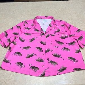 Fabletics satin pink leopard pajama top
